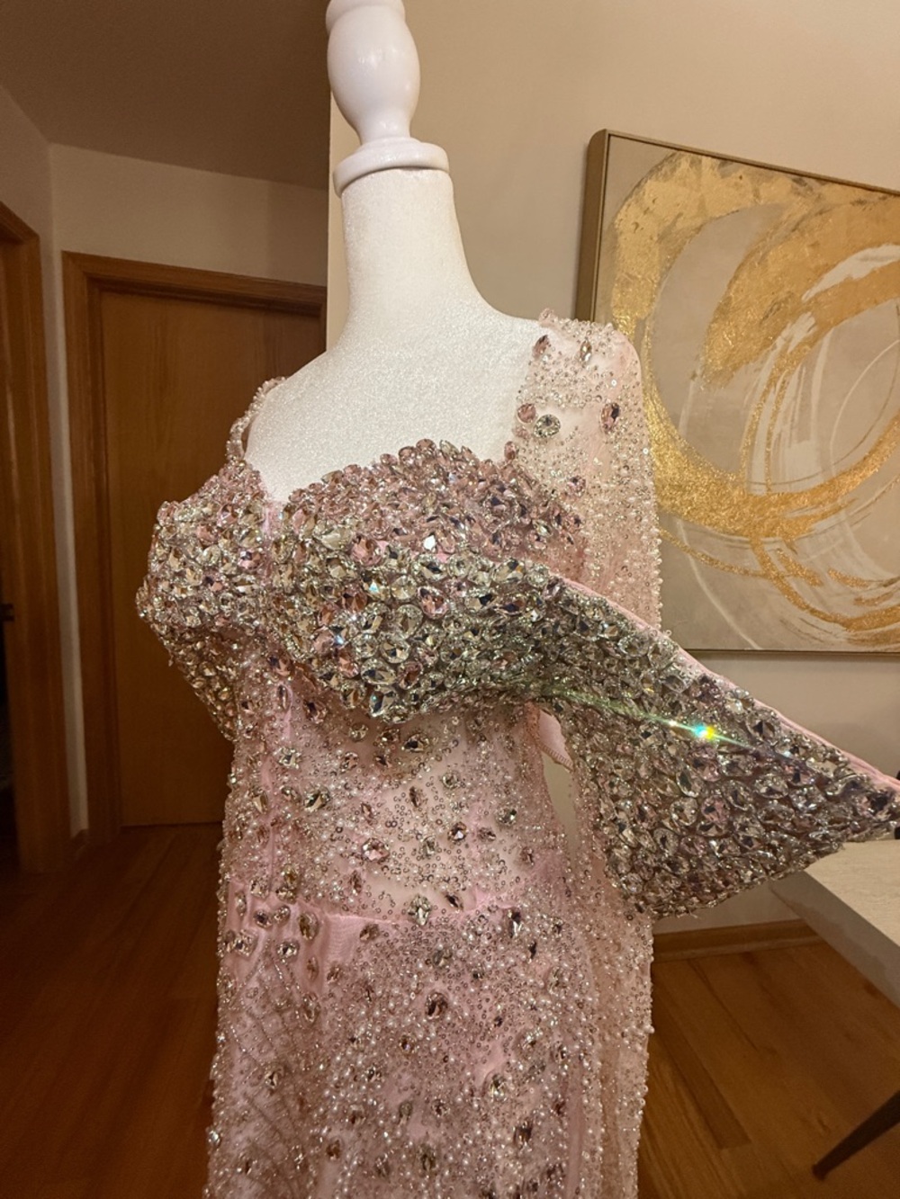 Embellished Pink Crystal Evening Gown